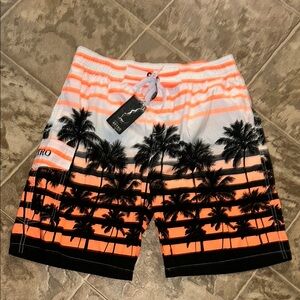 Aptro Men's Orange and Black Swim Trunks